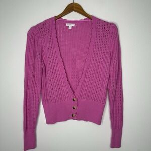 Charter Club Open Knit Cardigan Sweater Size M Pink Cottagecore V Neck
